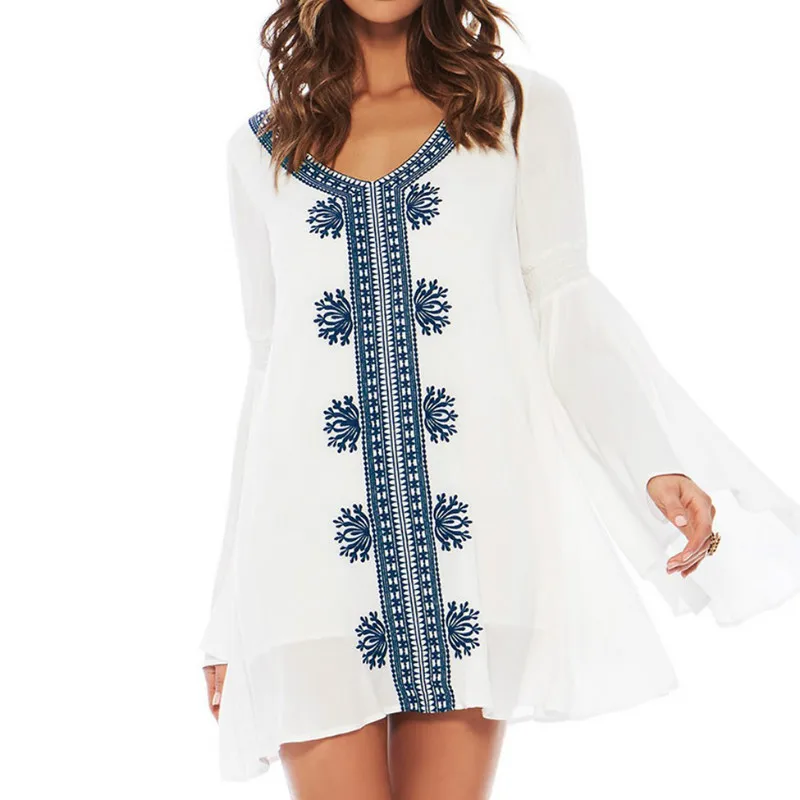 Женский пляжный кардиган с длинным рукавом Boho шифоновые Свободные кружевные