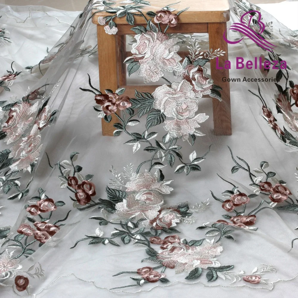 La Belleza 1 ярд зеленый смешанные цвета полиэстер на сетке вышивка Тяжелая