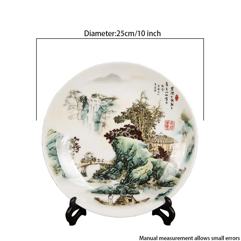Jingdezhen Ceramic Porcelain Crafts Landscape Pattern Dinner Plates Desktop Ornaments Display Round Dish Office Home Decoration | Дом и сад