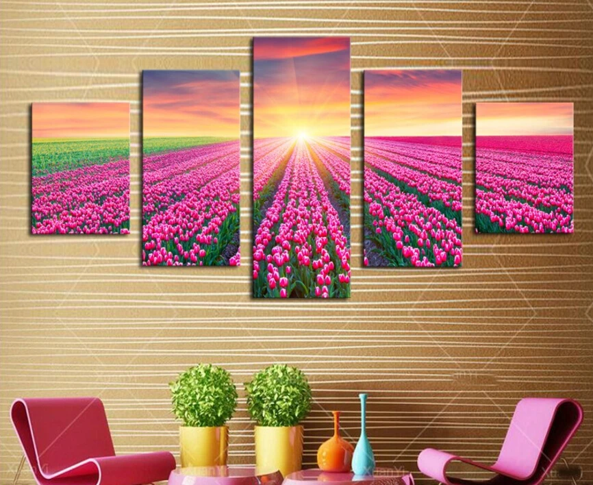 2017 Rushed без рамки 5 панелей современные розы Hd картина холст печать Картина