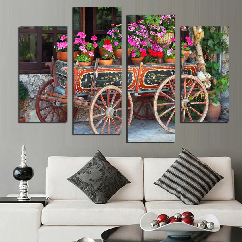 4 шт. художественные картины на холсте природные цветы ландшафты автомобили