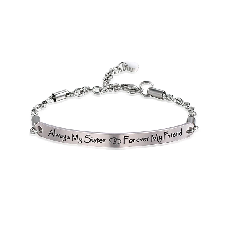 

Friendship Sisters Bracelets Bangle Gift Always my sister forever my friend Quote Engrave Bracelet Stainless Steel Women Jewelry