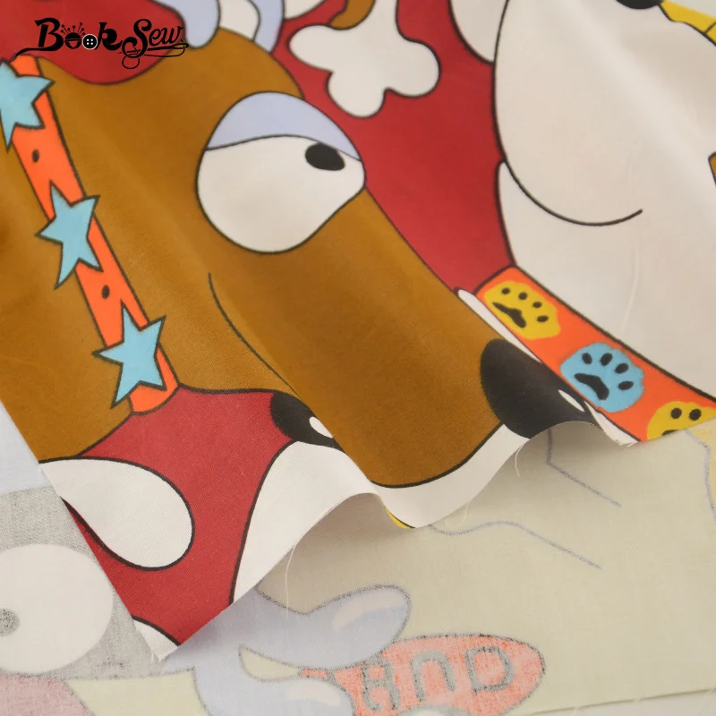 Тёмно-красная хлопковая ткань с рисунком собаки | Дом и сад