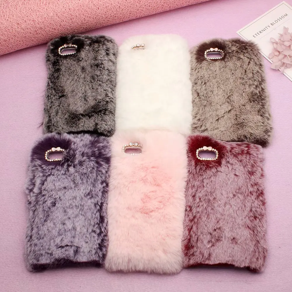 Милый теплый плюшевый чехол для телефона с кроличьим мехом и бриллиантами iphone x xs