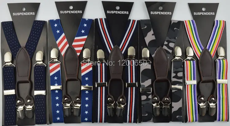 Подтяжки детские эластичные с 4 зажимами принтом флага США Y-образной спинкой |