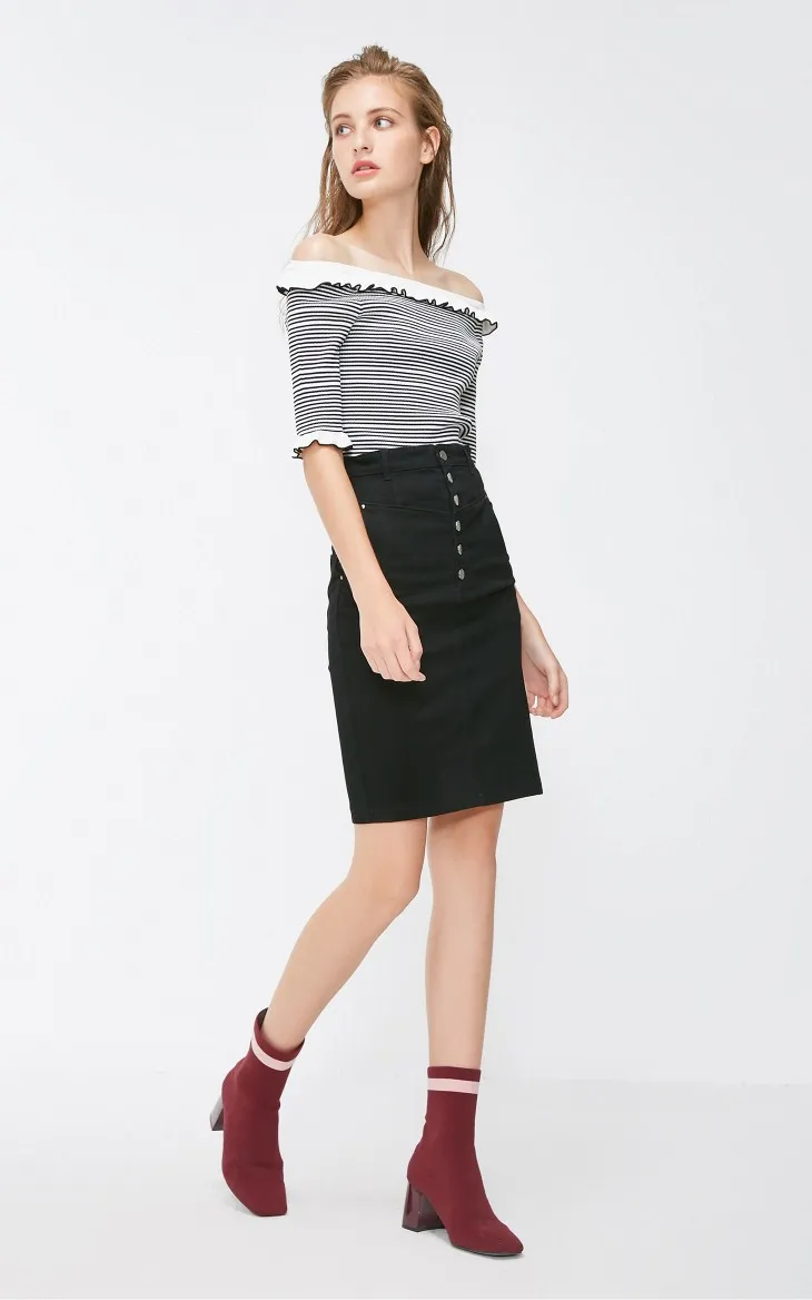 Vero Moda Новая женская OL Стиль Slim Fit вареная джинсовая юбка с высокой талией | 318437502