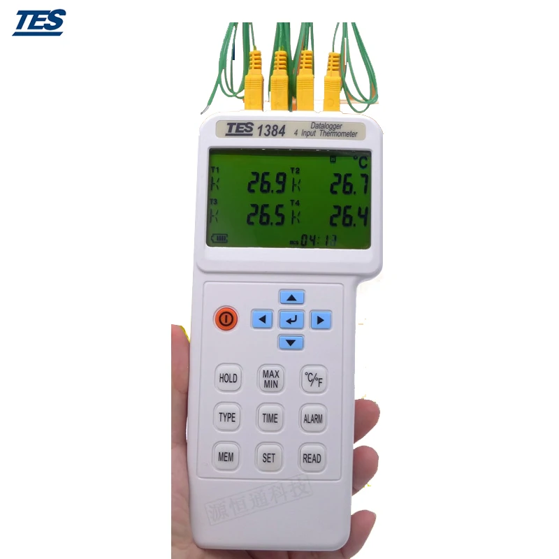 TES1384 4 Входной промышленный термометр Datalogger K J E T R S N L U B C типов|datalogger temperature|thermometer