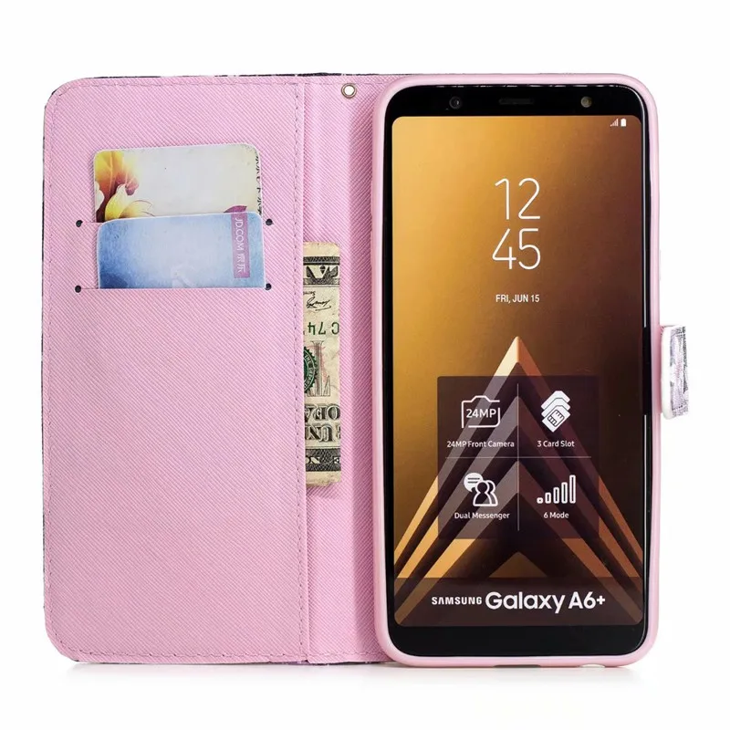 Модный чехол для Samsung J4 J6 A6 A8 Plus J2 J8 A7 A9 A6S 2018 откидной кожаный + ТПУ мягкий милый