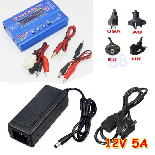 B6 Mini Tamiya plug 80 Вт Цифровой iMax B6 батарея баланс зарядное устройство с AC конвертер адаптер DC 12 В 5A для Lipo NiMh литий-ионный Ni-Cd мини Tamiya Разъем - Цвет: B6 Mini Tamiya plug