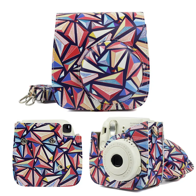 Чехол для Камеры Fujifilm Instax Mini качественная сумка через плечо из искусственной кожи с ремешком для Fuji Instax Mini 9, Instax Mini 8 - Цвет: color rhombus