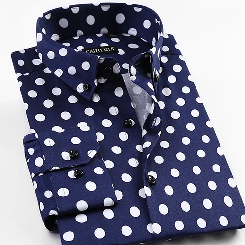 Navy Blue Модное платье в горошек, удобная рубашка вечерние с воротником на пуговицах, пляжные праздничные Гавайские рубашки с цветочным принтом - Цвет: Navy Blue