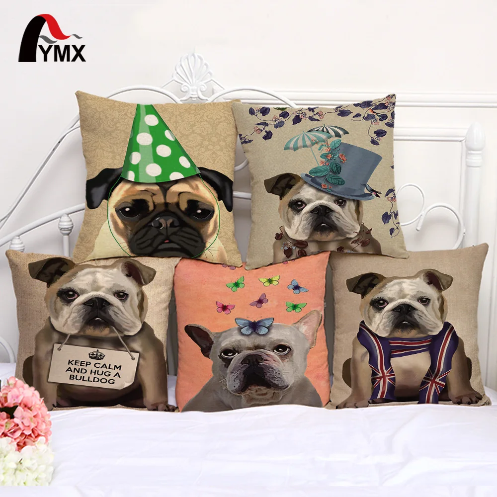 

Чехол для диванной подушки, 3D наволочки из хлопка и льна, с рисунком бульдога таксы, красочного терьера, 18 дюймов