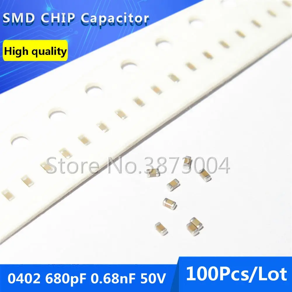100pcs 0402 680pF 0.68nF 50V COG/NPO 5% Thick Film Chip Multilayer Ceramic Capacitor