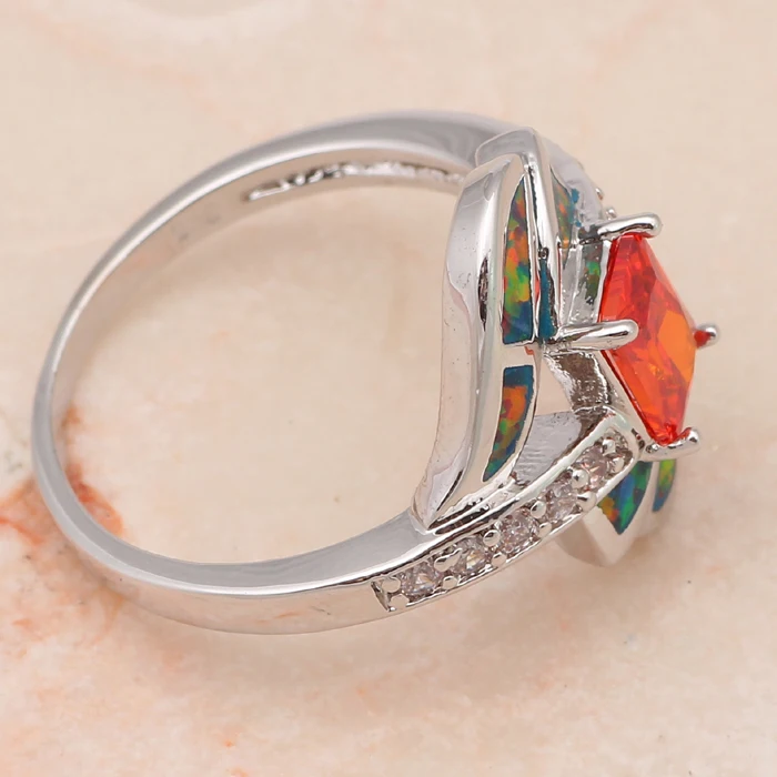 Нежные красные кольца дизайн оранжевый огненный опал Серебро штампованные