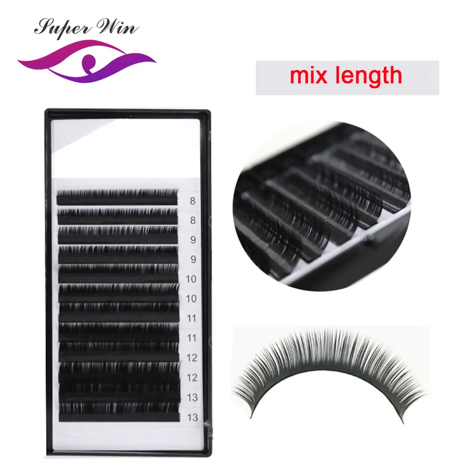 16rows/case 5~20mm mix premium natural synthetic mink individual eyelash extension makeup cilia professional | Красота и здоровье