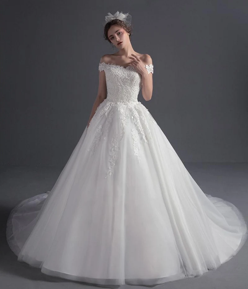 Современная роскошная свадебная одежда 2019 с открытыми плечами Бисероплетение