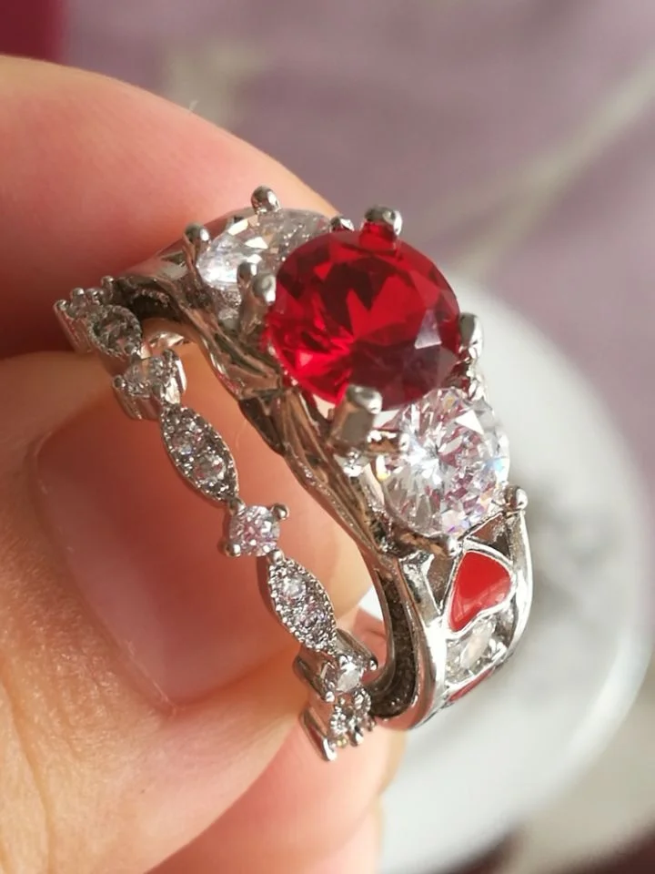 Couple Rings S925 Silver AAA Red Zirconia Women Wedding Ring Bridal Jewelry &amp Titanium Men |