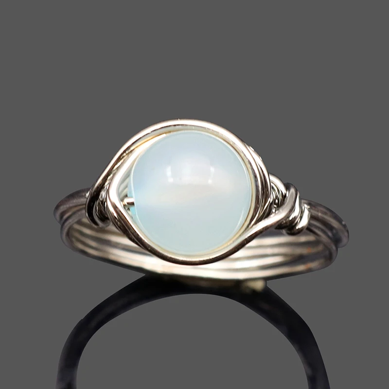 Женское кольцо из натурального камня Boho серебряное с фиолетовым камнем и опалом