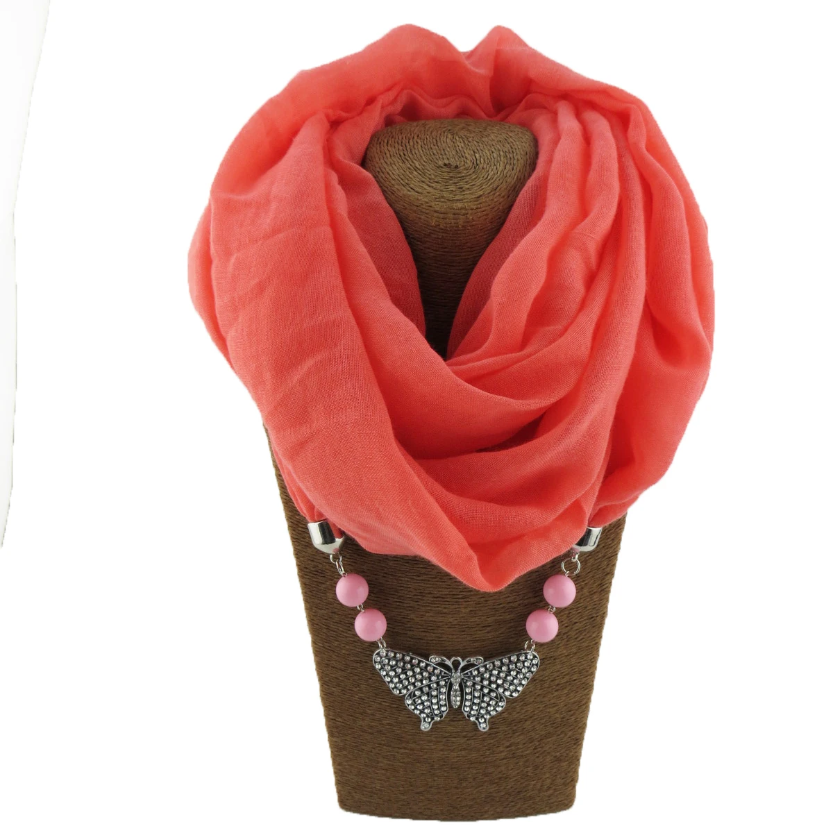 Solid color chiffon hijab handkerchief small fresh butterfly with beads pendant ladies scarf jewelry free shipping |