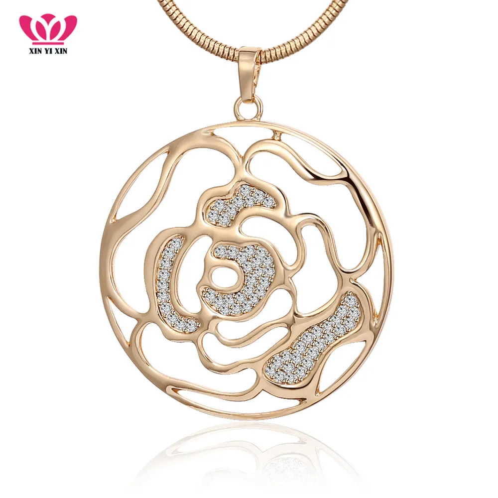 Ожерелье и кулоны с золотыми розами круглое полым кристаллом длинное ожерелье