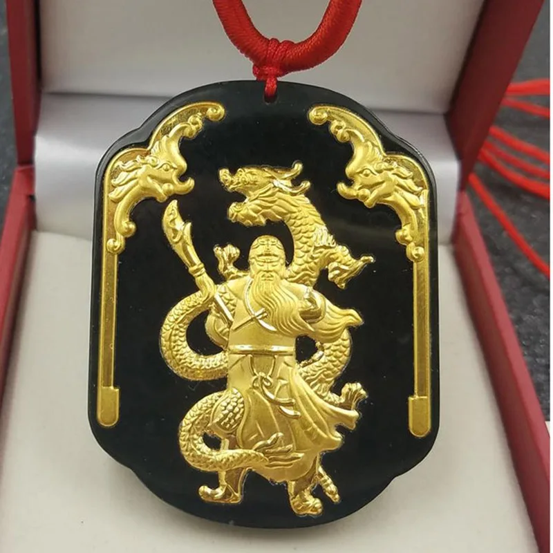 Кулон Hetian Jade &quotGuanyu&quot Нефритовое ожерелье GuanGong счастливый амулет 24 K золотые
