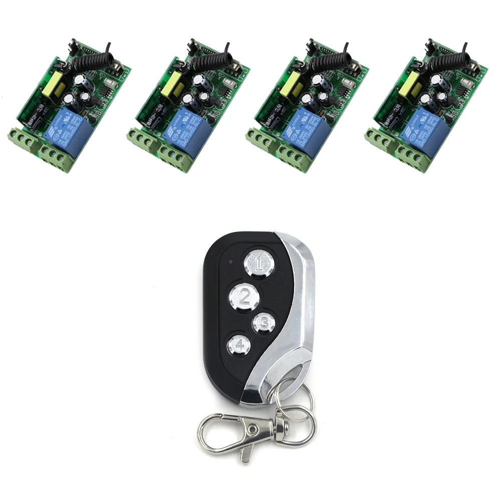 

New AC 85V 110V 220V 250V 1CH Radio Remote Control Switch System Receivers with 4 Buttons Transmitter for Applicance Garage Door