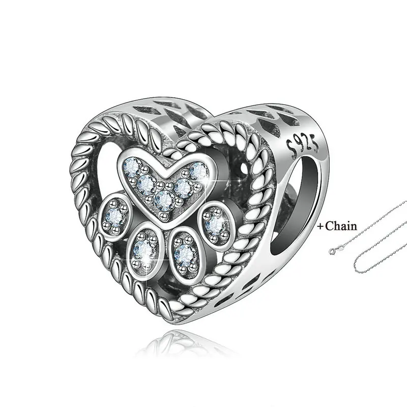 Charm and Chain Eudora бусины из стерлингового серебра 925 очаровательные собачьи следы с фианитами Подвески подходят к оригинальному браслету и ожерелью DIY Ювелирные изделия Z77 - Окраска металла: Charm and Chain