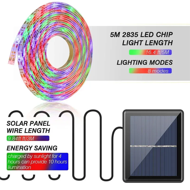 5 м 150 светодиодный s RGB/теплый белый Солнечный светильник 8 режимов
