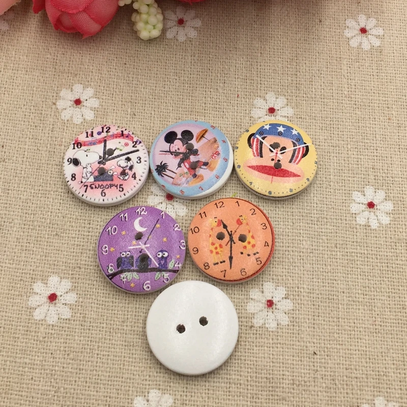 Белые деревянные пуговицы для дома и сада 20 мм цветные часы с мультяшным принтом