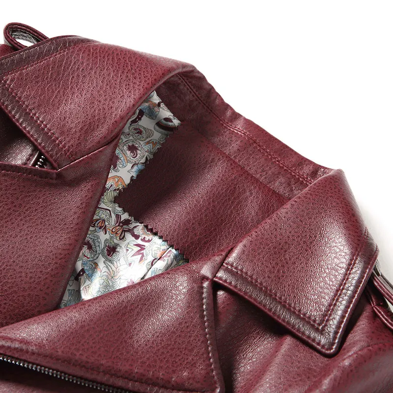 

2020 New Fashion Spring Women Genuine Leather Jacket Sheepskin Coats Black Turn Down Collar Motorcycle Jackets