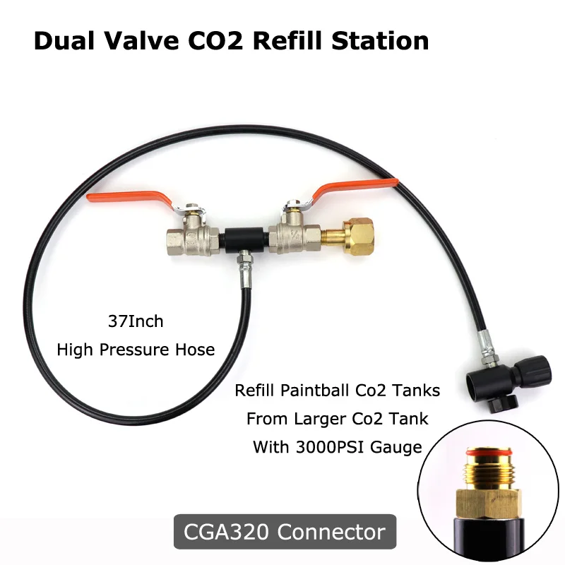 CGA 320 Black Пейнтбол PCP Deluxe двойной клапан CO2 заполняющая станция адаптер с манометром 37 дюймов шланг высокого давления CGA320 и W21.8-14(DIN 477 - Цвет: CGA 320 Black