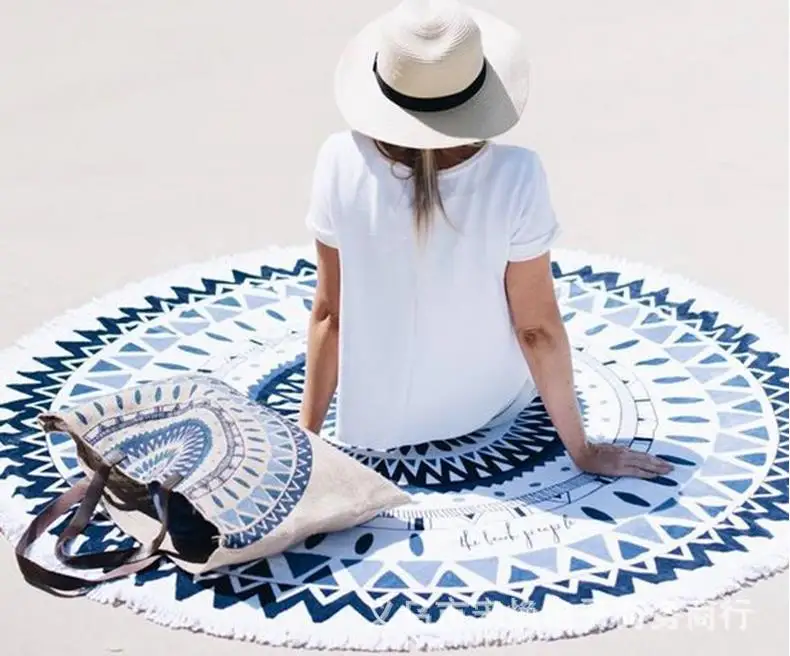 구매 라운드 비치 타월 150*150cm/59*59 ''목욕 타월 술 장식 기하학 프린트 목욕 타월, 여름 스타일 서클 비치 요가 매트