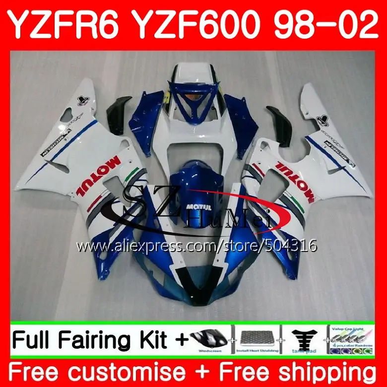 

Корпус для YAMAHA YZF600 Белый Синий YZF-R600 YZFR6 98 99 00 01 02 66SH14 YZF 600 YZF-R6 YZF R6 1998 1999 2000 2001 2002 обтекатель