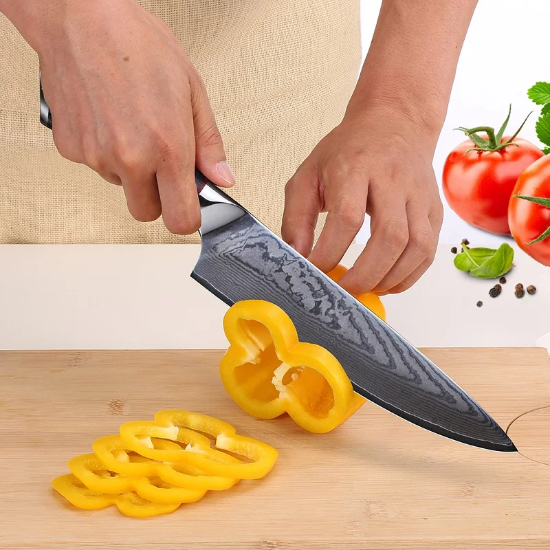 Timhome 8 дюймовый дамасский кухонный нож острый инструмент для мяса деревянная