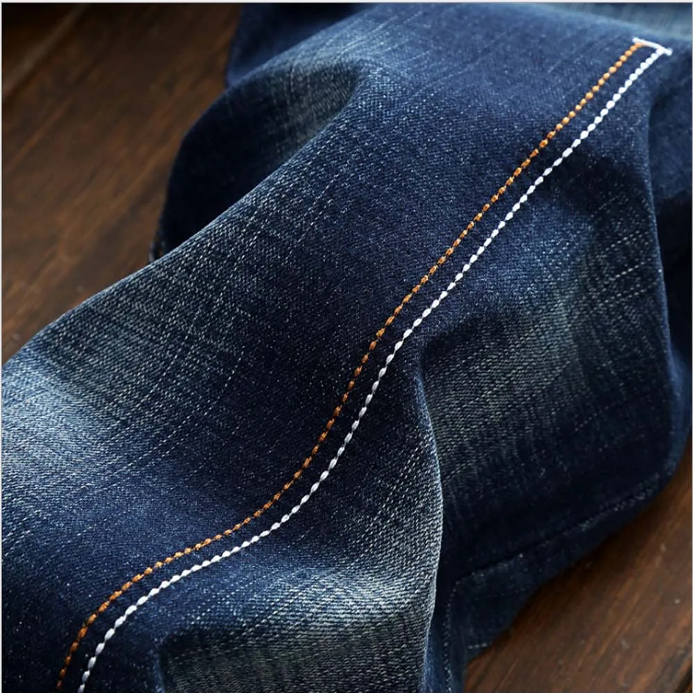 NEW Male Jeans Fashion Solid Color Slim Fit Trousers Springy Mens Comfortable Cotton Pants Scratched Straight Type | Мужская одежда