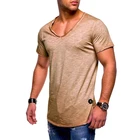 Мужская приталенная футболка, Повседневная облегающая футболка с глубоким V-образным вырезом и коротким рукавом, размеры до 3XL, лето 2021