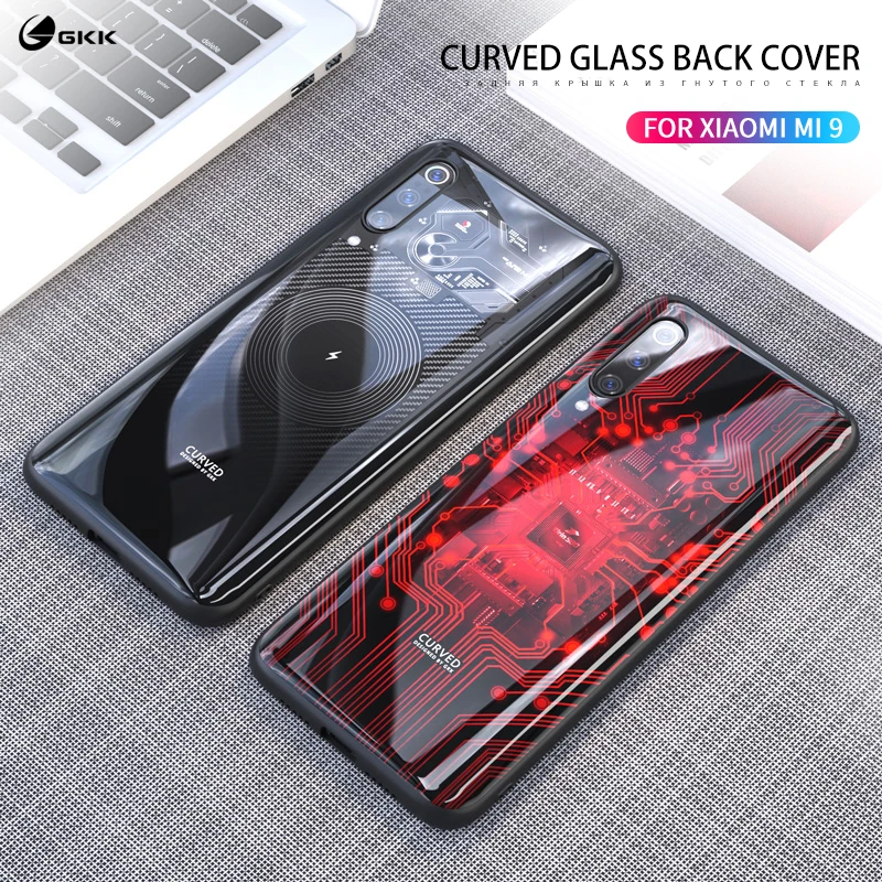 Роскошный чехол GKK для Xiaomi Mi 9 из закаленного стекла HD с рисунком мягкий край