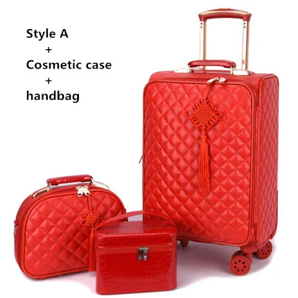 Style A and handbag Женский чехол для костюма, сумка для путешествий на колёсиках, красная водонепроницаемая сумка из искусственной кожи с колесом, 2" 24" дюймов чехол на колесиках - Цвет: Style A and handbag