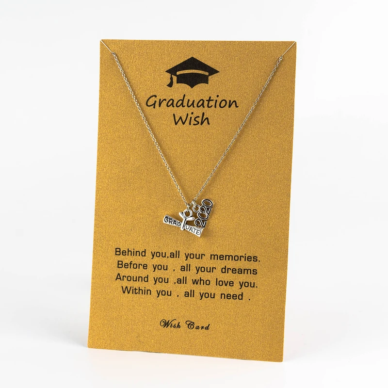 Wish Card 2019/2020 Выпускной благословение Серебристый кулон цепочки и ожерелья для