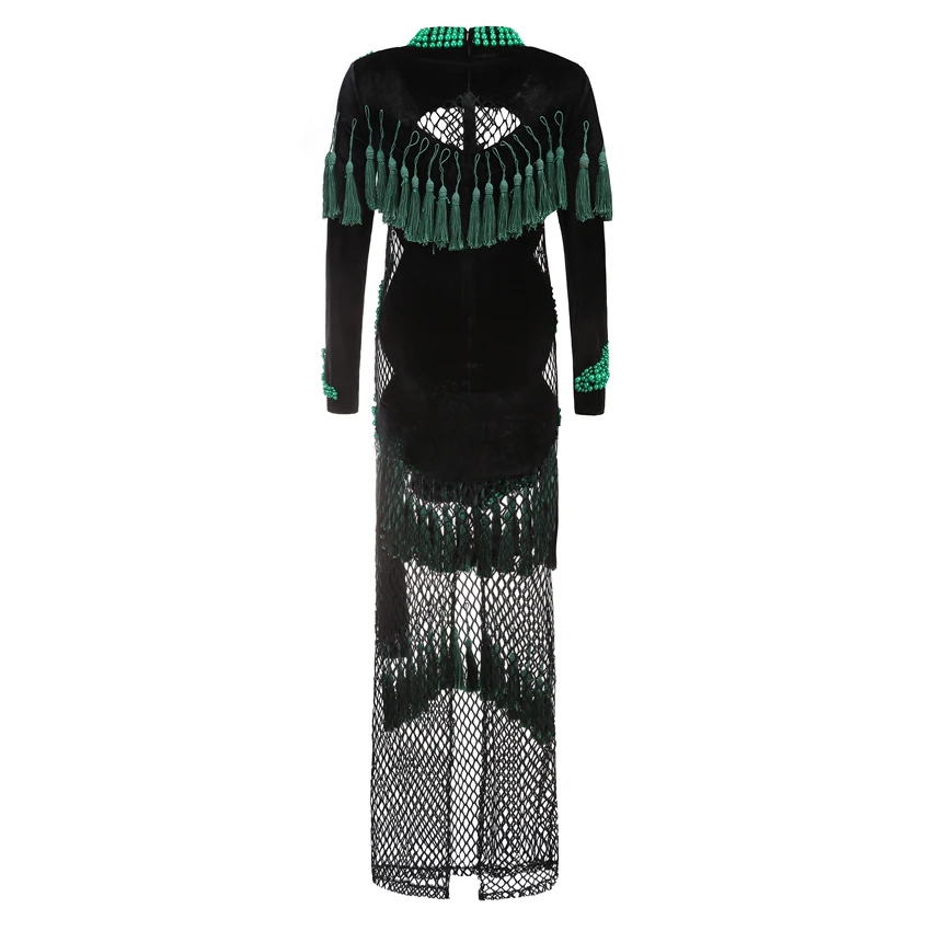 Женское длинное платье подиумное ажурное с кисточками и ручной работы 2017| |
