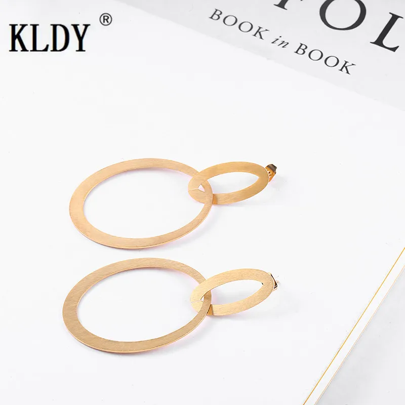 KLDY Rose Gold/Gold Color Big Round Earrings double circle drop stainless steel Simple For Women Accessories Jewelry | Украшения и