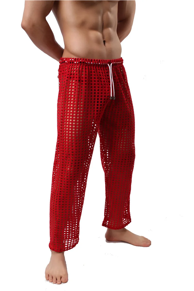 Sexy Men's Mesh Sheer See Through Long Pants Trousers Home Casual Loose Ultra-thin Sleep Bottoms Pajama Mesh Pants Underpants