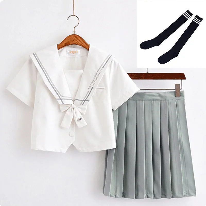 Short Set B and Sock Темные Ангелы, японская школьная форма Jk для девочек, с вышивкой, короткий рукав, для средней школы, для женщин, новинка, Матросская форма, косплей, XXL - Цвет: Short Set B and Sock