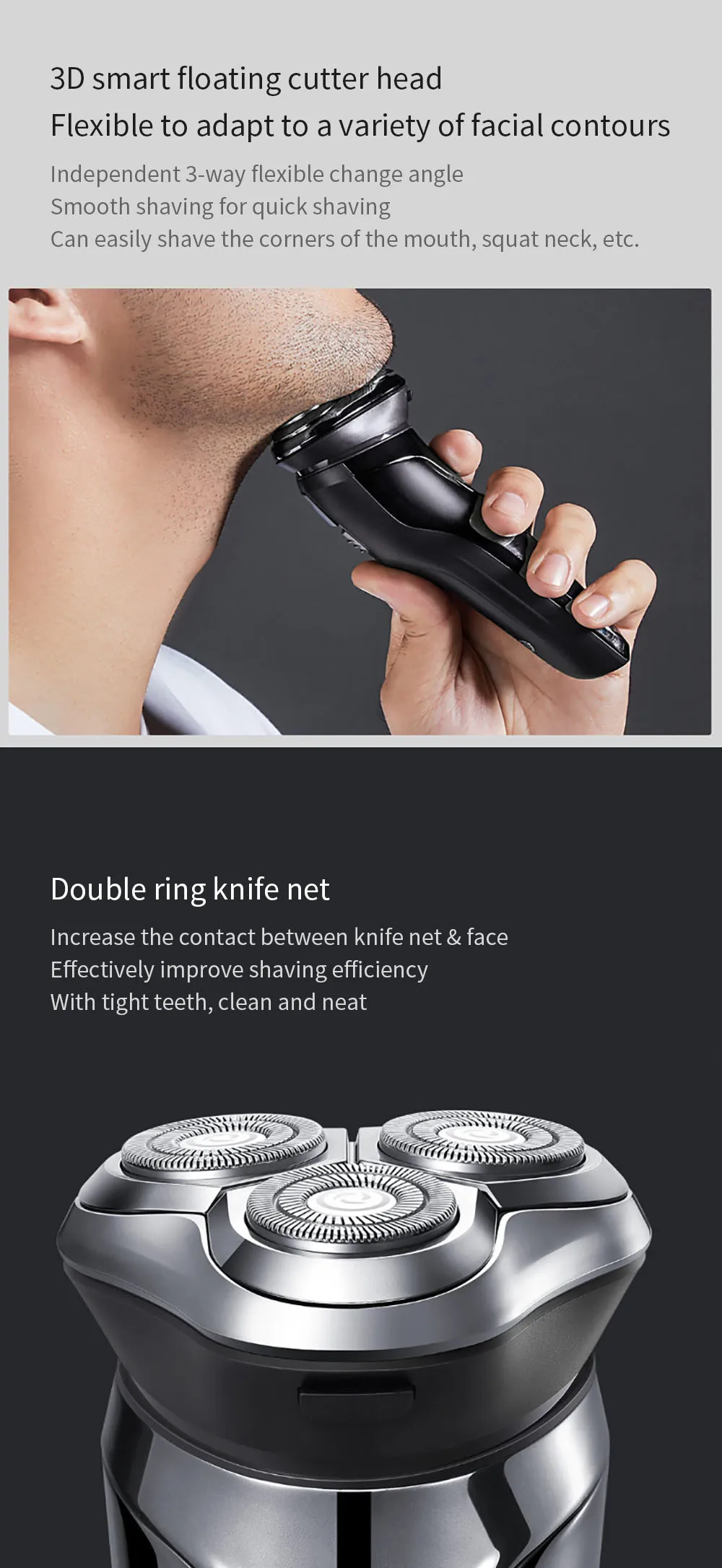 XIAOMI Youpin Мужская моющаяся USB перезаряжаемая электробритва Беспроводная умная бритва с управлением IPX7 Водонепроницаемая бритва для бритья бороды
