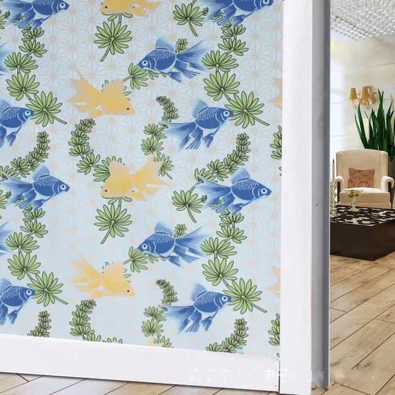 

Gold Fish Stained Frosted Window Cover Film glass stickers Home foil Decorative Self-adhesive films 60/75/90*200cm