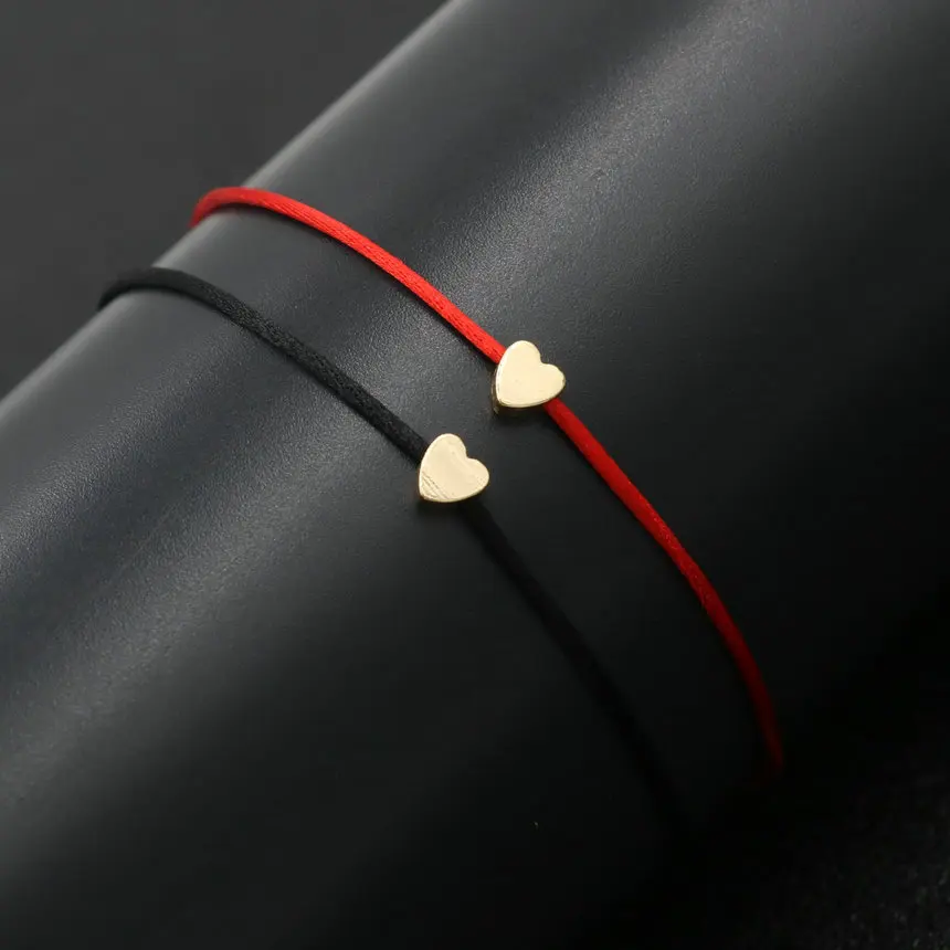 heart 1set 2 шт./компл. медная Золотая Звезда Сердце браслет с шармом с короной для женщин тонкая красная веревка нитка, плетеный браслет на подарок для пары - Окраска металла: heart 1set