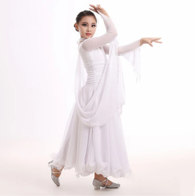 Платье для бальных танцев из шифона с длинными рукавами детское цельнокроеное