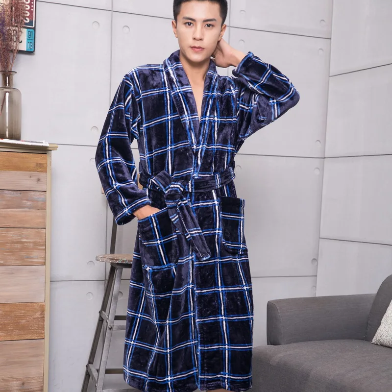 Мужские коралловые бархатные Халаты для взрослых фланелевые ночные рубашки