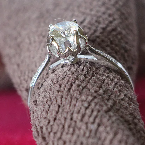 Настоящее серебро 925 пробы обручальное кольцо 0.5Ct с бриллиантом белое золото цвет