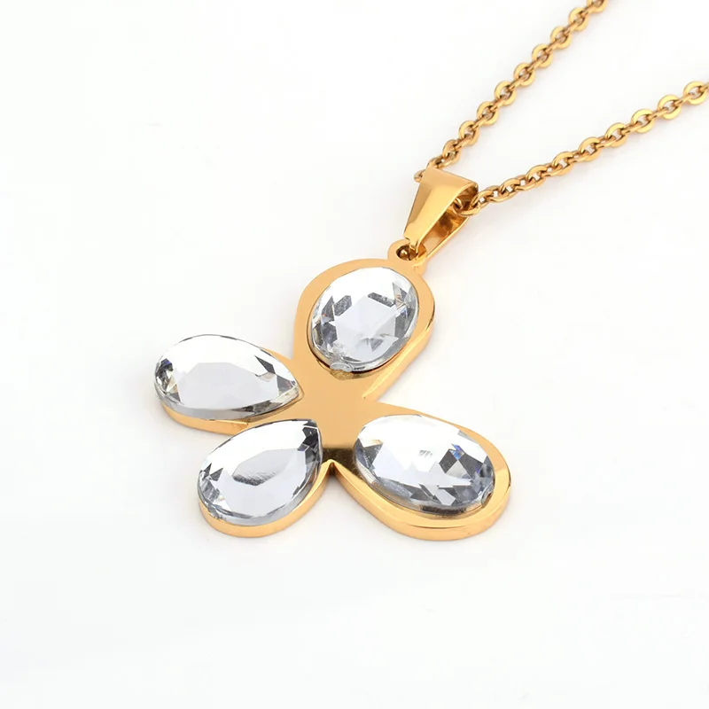 SOITIS Gold Color Stainless Steel 316L Butterfly Earrings Zircon Stone Pendant Necklace Sets 2019 Women Trendy Bridal Jewelry | Украшения и